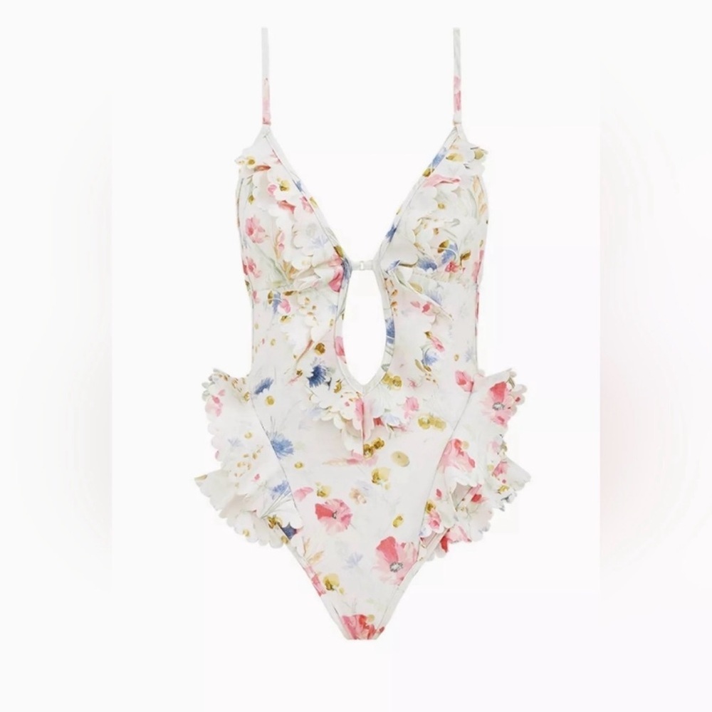 Zimmerman Lucky Waterfall Swimsuit Small Size 1 Floral Ruffle Nwot
